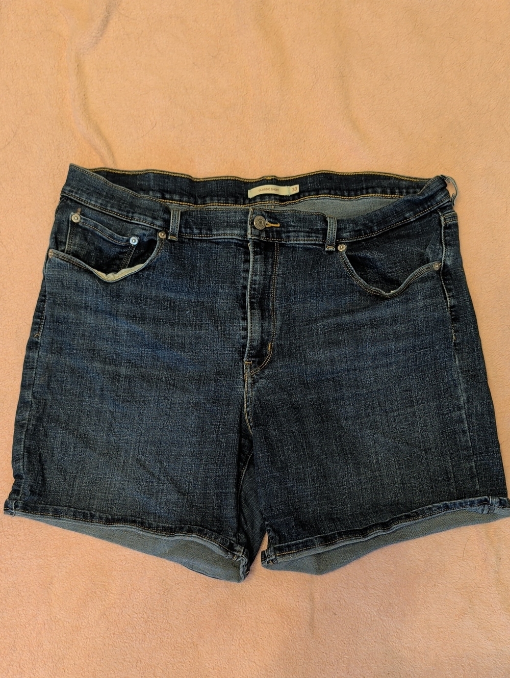 Levi's Classic Short Women’s Dark Blue Denim Jean Shorts - Casual Cuffed Hem
